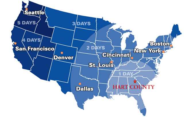 Hart County driving distances map, USA